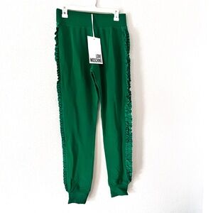 NEW Love Moschino Green Ruffled Trim Sweatpants Athletic Pants Women's Size US 4
